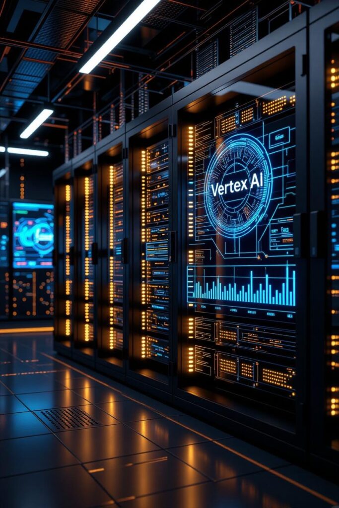Google AI Node enterprise infrastructure dashboard showing Vertex AI analytics and distributed computing metrics