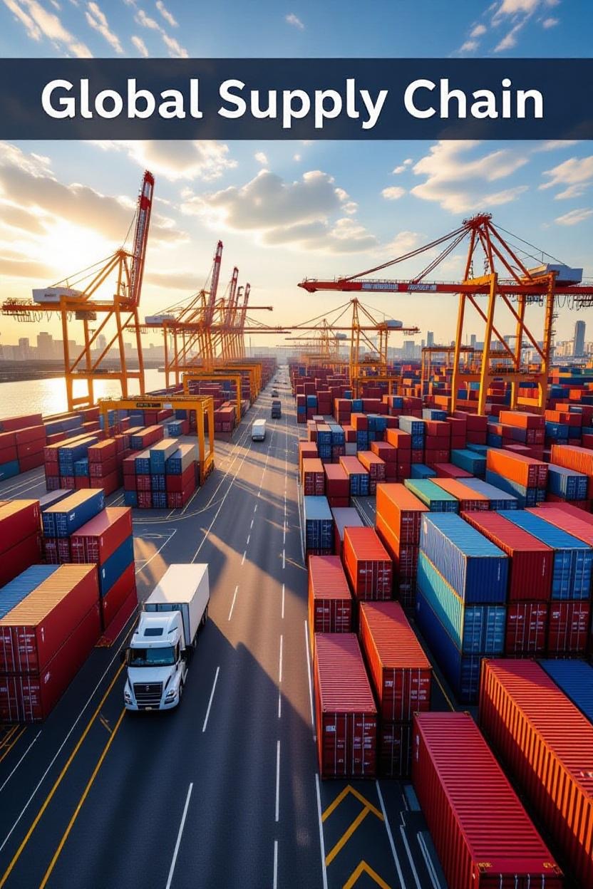 Google AI Node Global supply chain truck and containers at the harbor